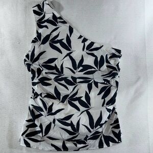 NWT Abercrombie and Fitch One-Shoulder Ruched Top Black and White Leaf Print